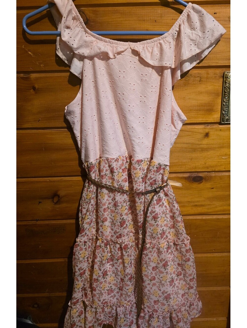 Girls pink dress with brown belt